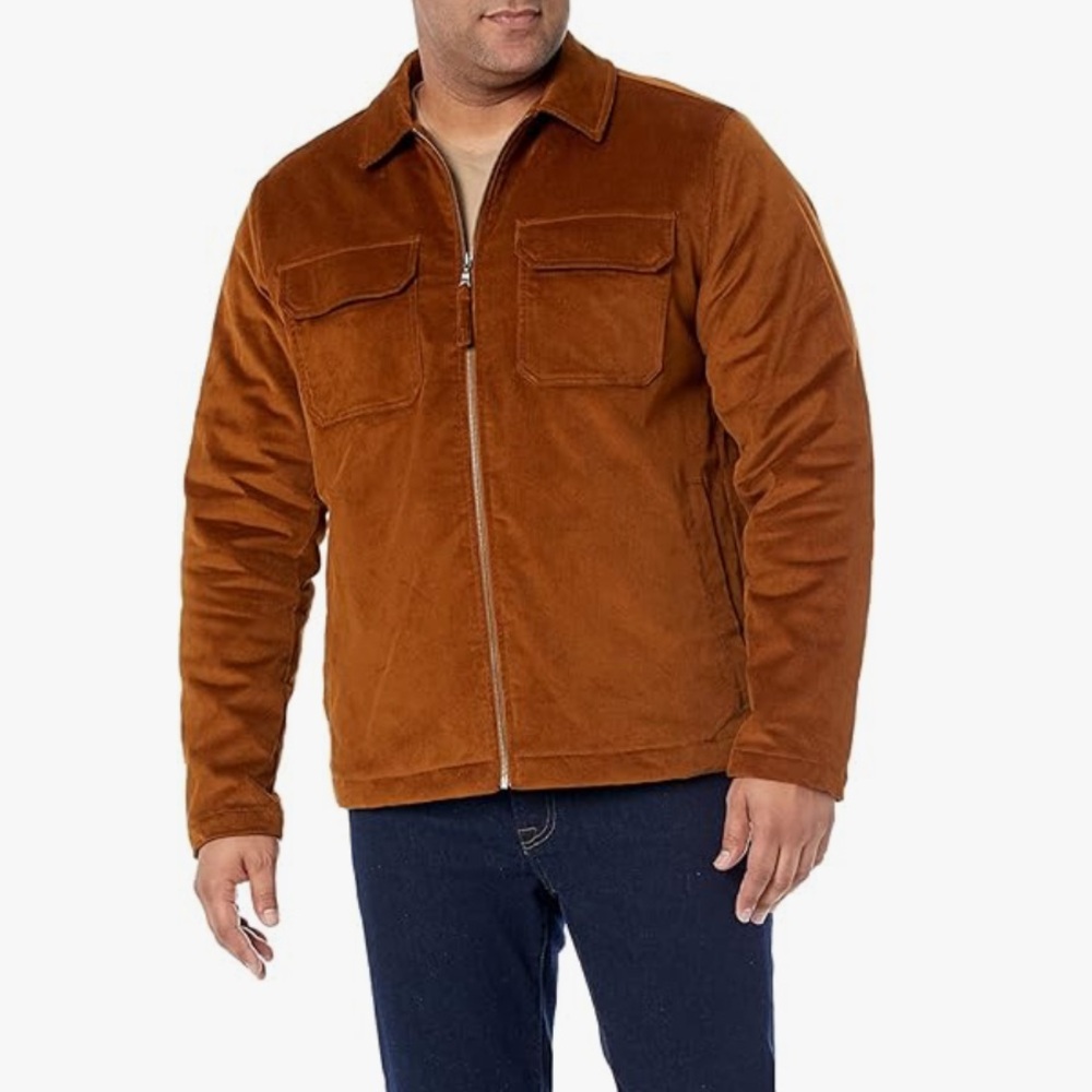 Amazon Essentials Brown Stretch Corduroy Pockets Jacket Unisex Men’s Size L NWT - Picture 3 of 11